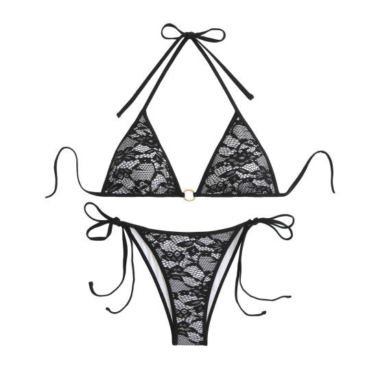 2Pcs/Set Women Bikini Set Halter Swimsuit with Bow Lace-ups Low-rise Swimming Trunks Set