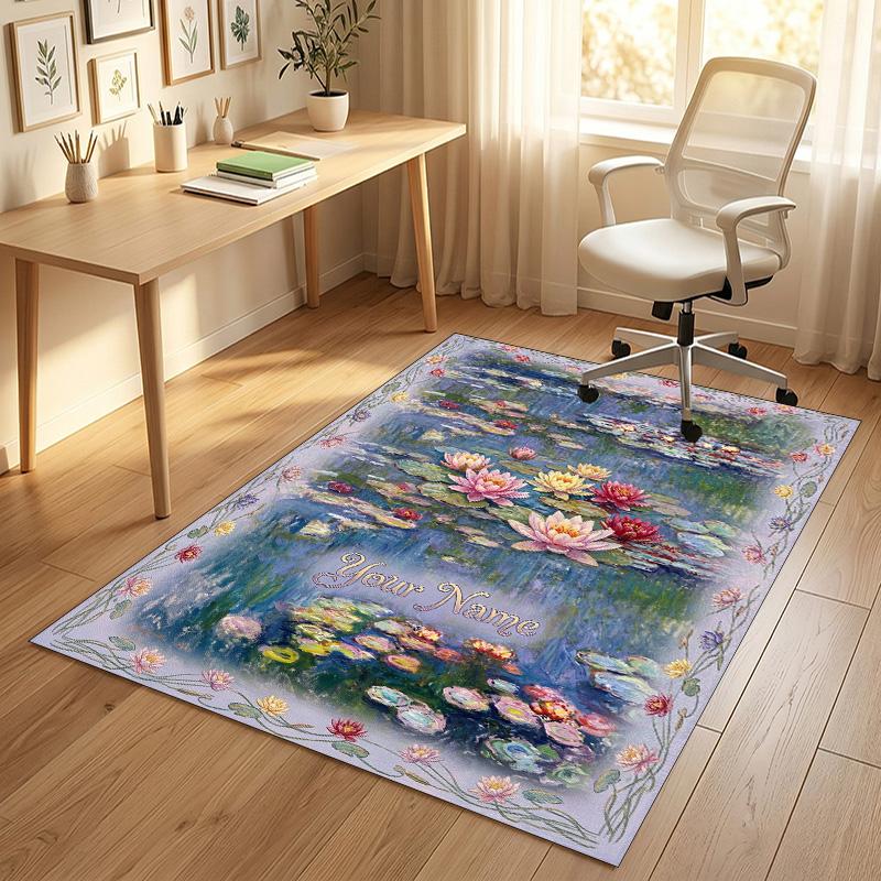 Water Lilies Reflections Theme Soft Crystal Velvet Rug Custom Name & Text Print Non Slip Floor Rug for Bedroom Living Room