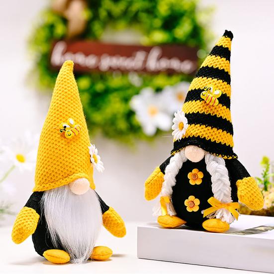 Good Luck Gnome Ornament Bee Day Themed Sunflower Decor Plush Doll Gnome Figurine Centerpiece Festive Bee Party Decoration
