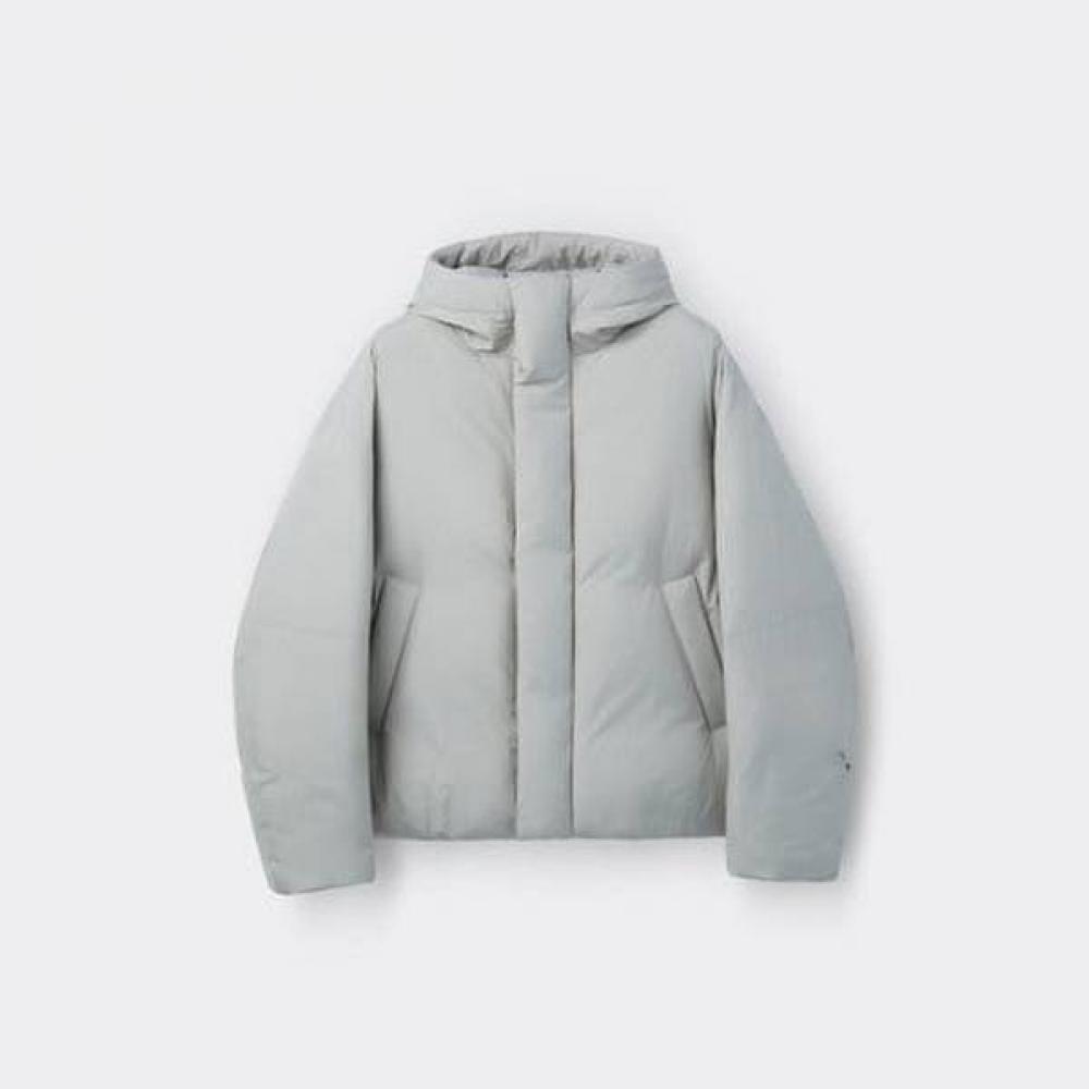 Customellow Gray Oversized Fit Hooded Goose Down Puffer Short Jacket C9uaw25811