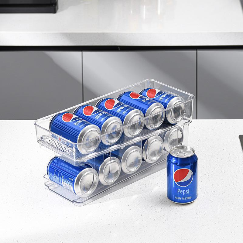 Dual-Layer Beverage Can Storage Rack for Refrigerator - Food-Grade, Automatic Filling