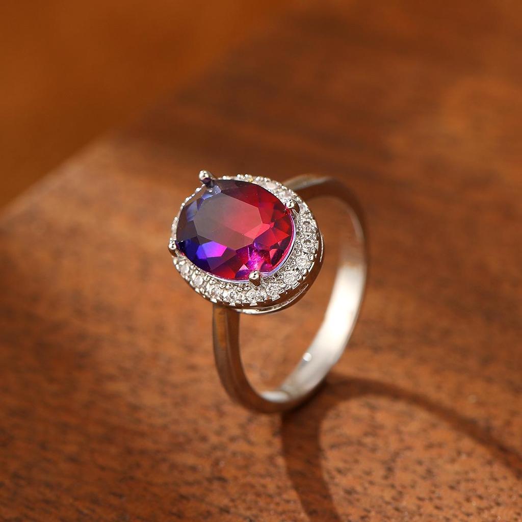 Кольцо с градиентом от фиолетового к красному, с турмалином и цирконом, для женщин - Модный кристальный ювелирный аксессуар
