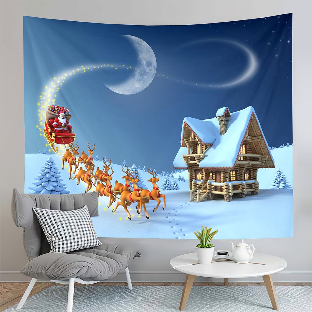 Рождественский гобелен Санта и олени доставляют подарки гобелен для дома, гостиной, спальни, общежития, настенное декоративное одеяло