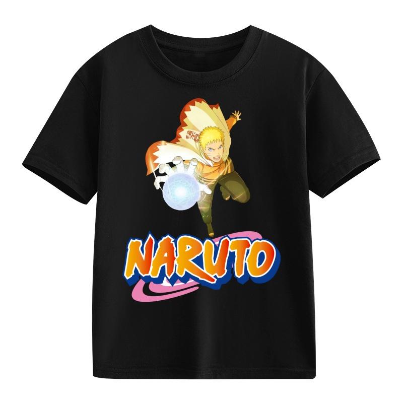 Детская футболка Наруто Узумаки Учиха Саске Хатаке Какаши Печать с персонажами аниме Хлопок Короткий рукав Мальчики Девочки Свободные Круглый вырез Топы