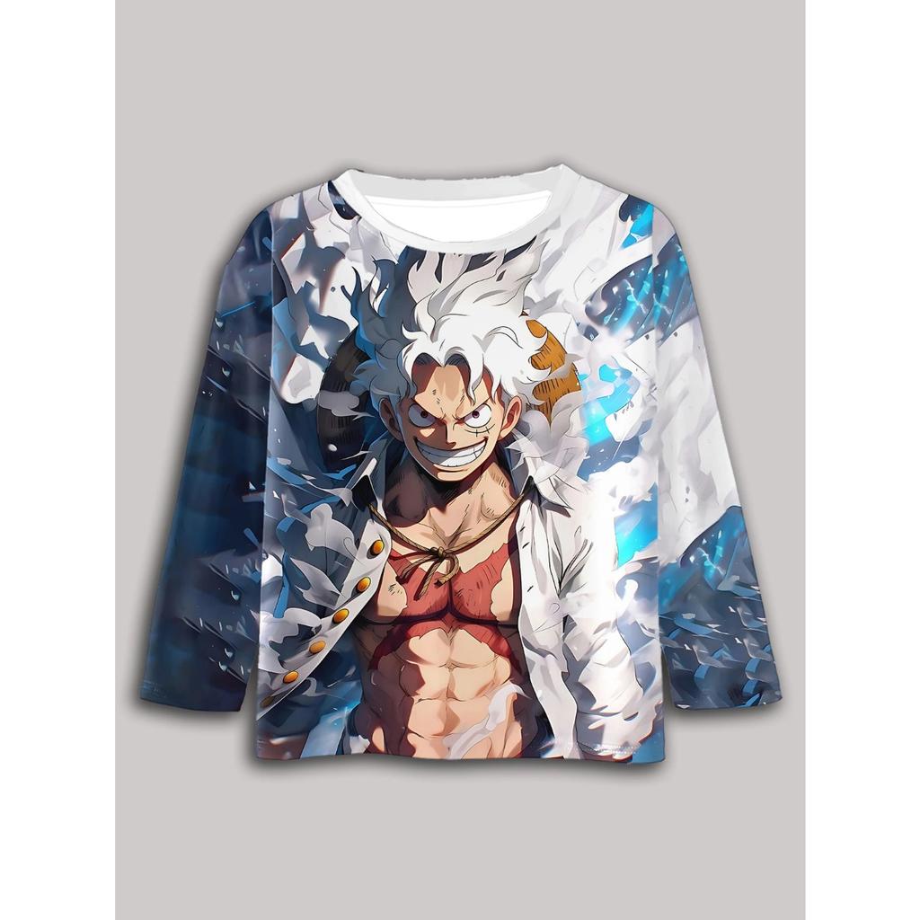 Anime One Pieces Luffy Zoro 3D Print Children T-Shirts Long Sleeve Spring Fall Clothes Casual Round Neck Boys Tops