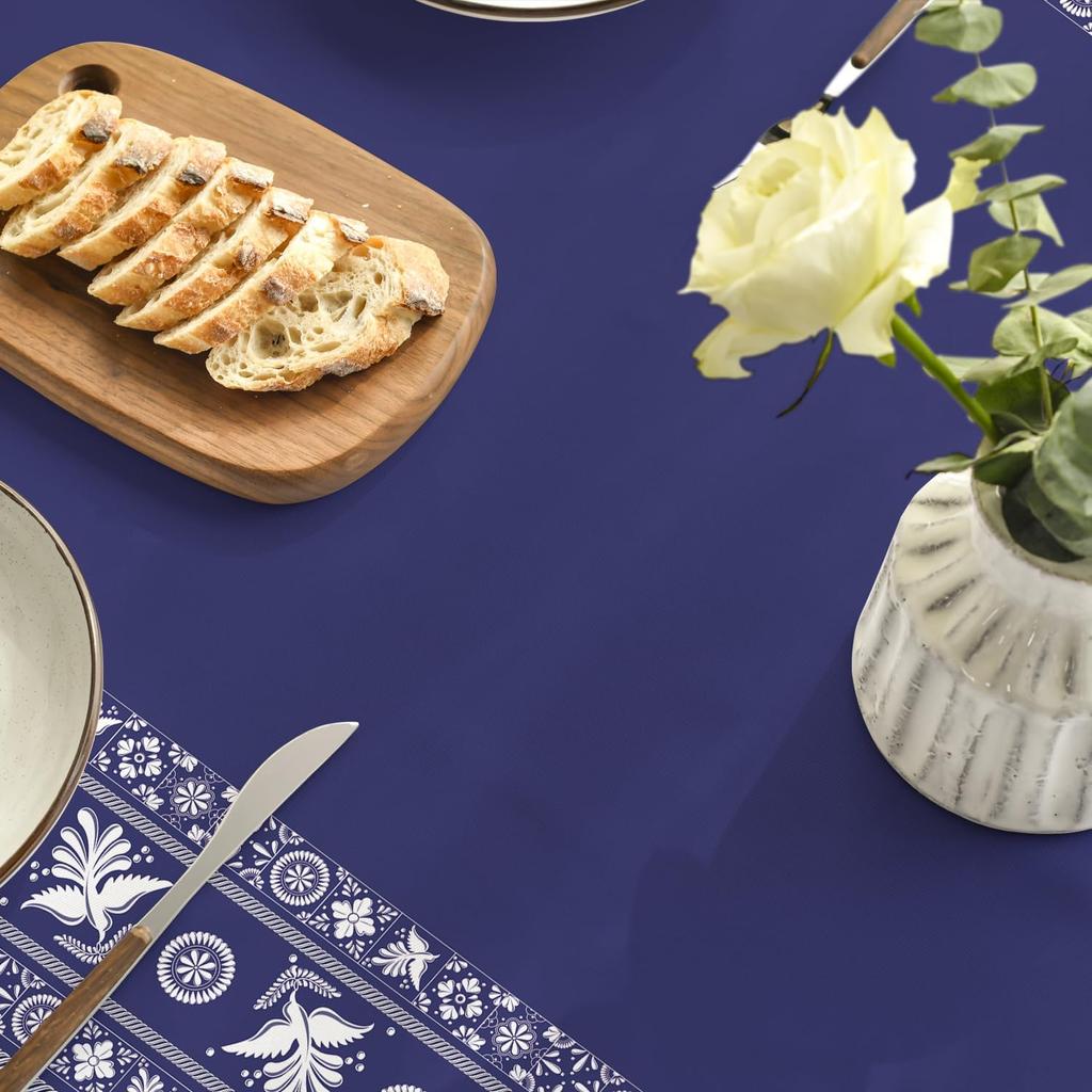 Мексиканские цветочные птицы прямоугольные скатерти синие лоскутные плитки водонепроницаемая скатерть для дома вечеринки кухни обеденного стола декор