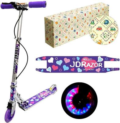 JD RAZOR Kickboard Kick Scooter для начальной школы Ручной тормоз LED Светящийся 2 Подарочный Heart Royal MS-105RB Дети, Студенты, Включено, Шины,