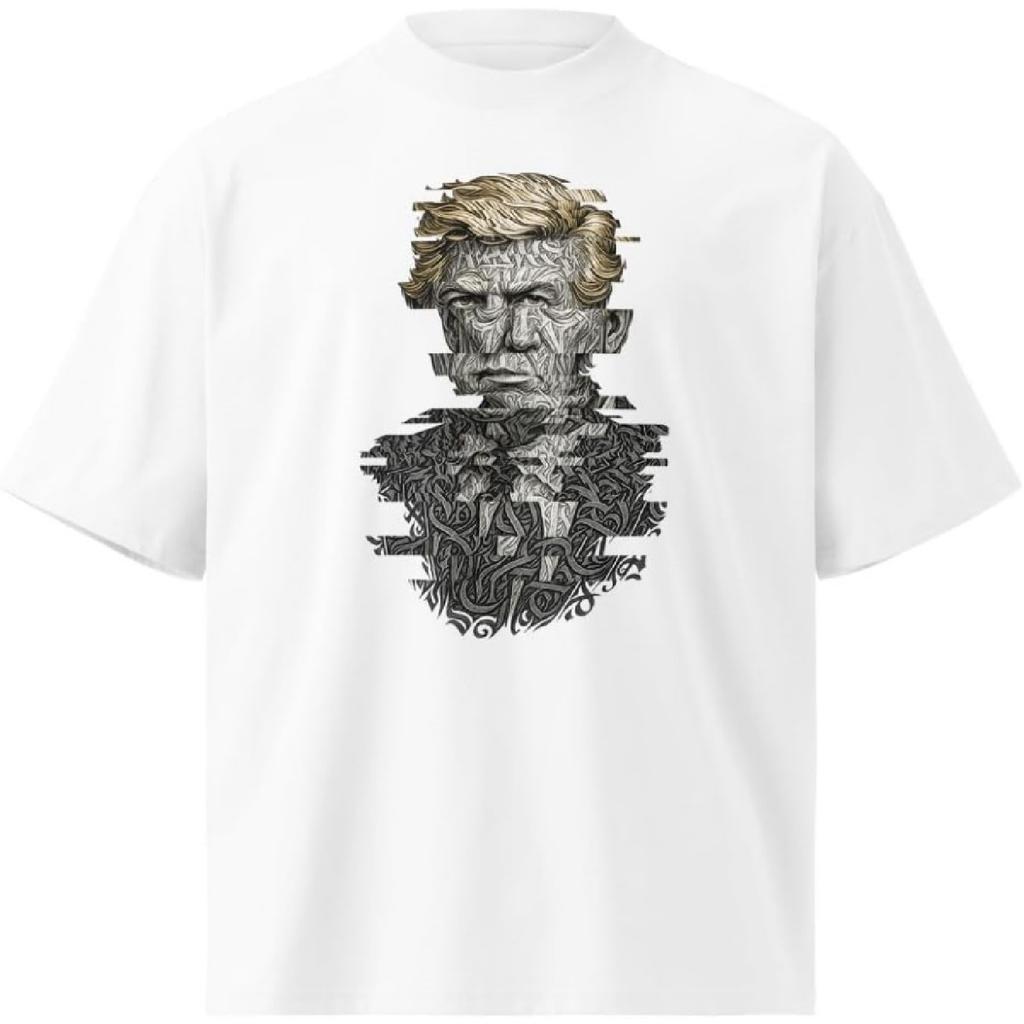 Unisex Organic Oversized High Neck T-Shirt Abstract Glitch Portrait Graphic Art Streetwear Top