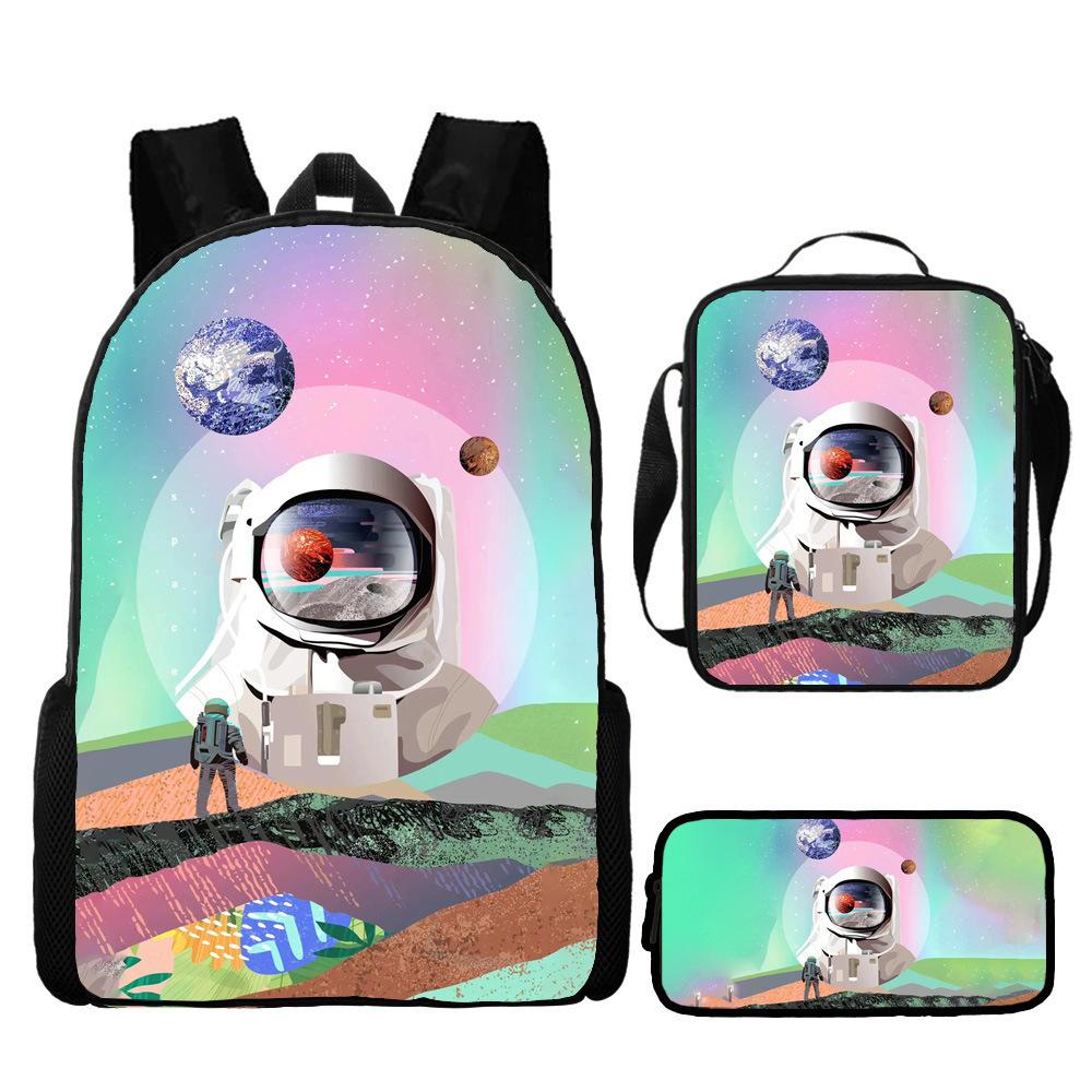 New Astronaut Spaceman Backpack for Kids School Cartoon Bookbag 3-Piece Set with Crossbody Bag Lightweight