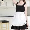 Yousheng Women Maid Costume Apron White Waist Apron with Ruffles And Pockets Kitchen Apron for Cooking Baking Grilling