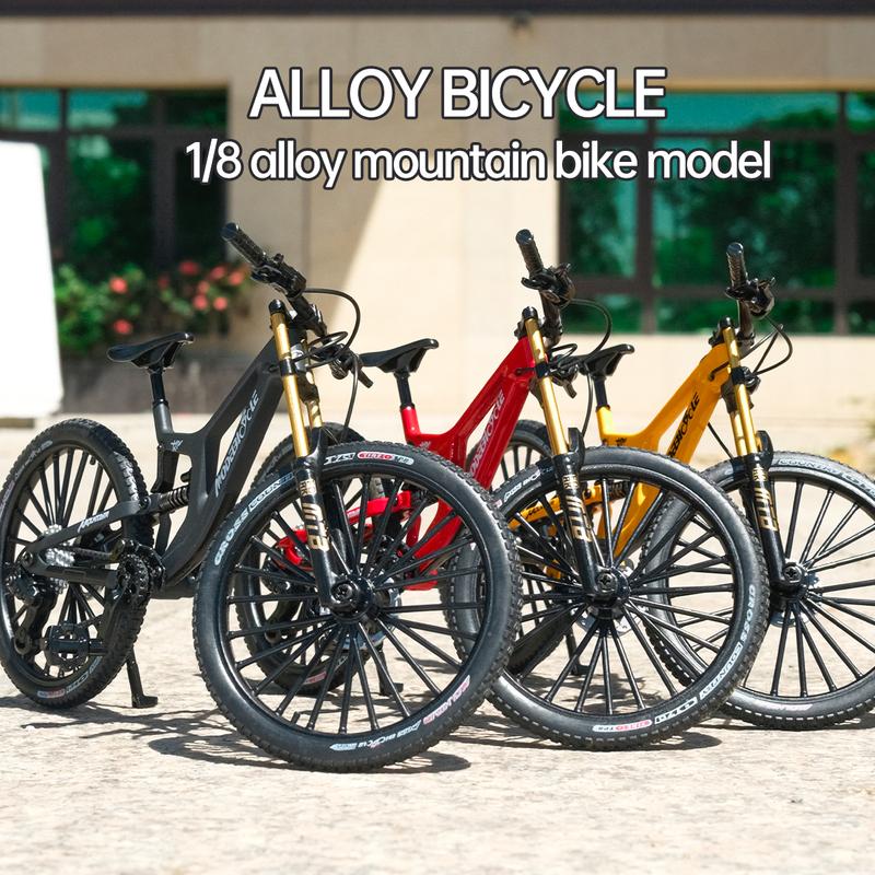 1:8 Alloy mountain bike model with base - features realistic gears and dual suspension, perfect for cycling enthusiasts