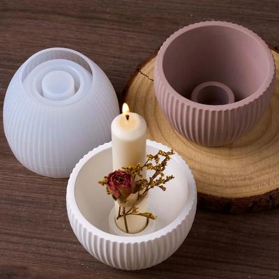 Круглый полосатый силиконовый молд для свечного стакана, DIY подсвечник, формы для литья из бетона, гипса, смолы, кашпо, для рукоделия, домашний декор