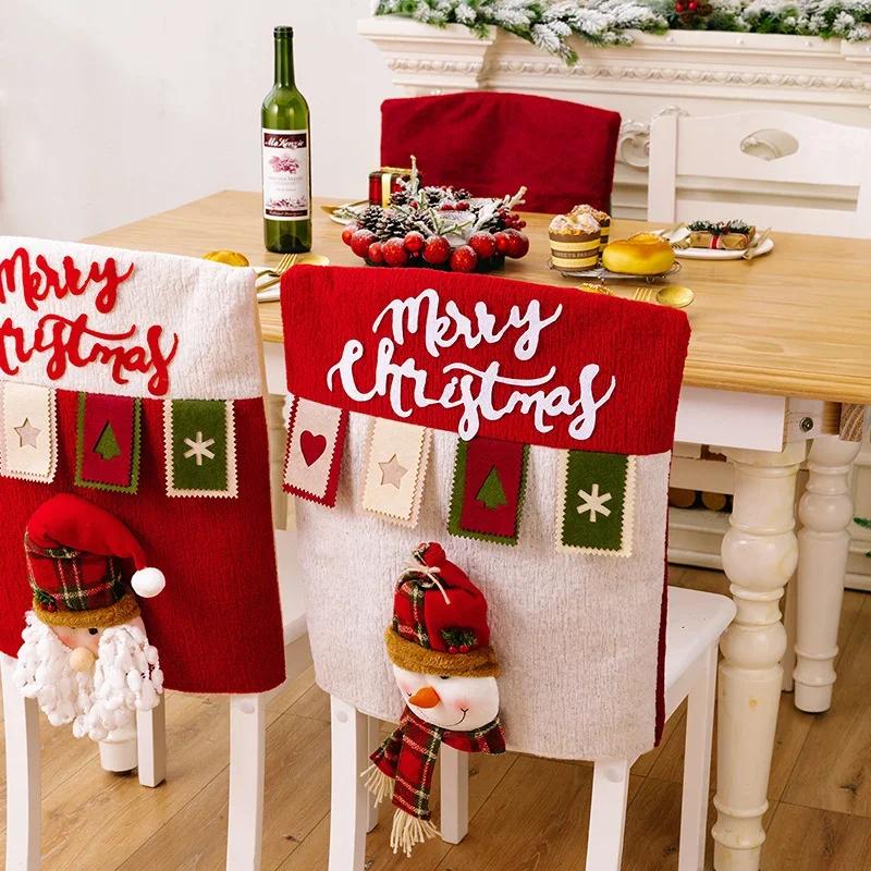 Christmas Decorative Chair Cover Reusable Doll Chair Cover Cartoon 3D Santa/Snowman Decorative Home Party New Year Decoration