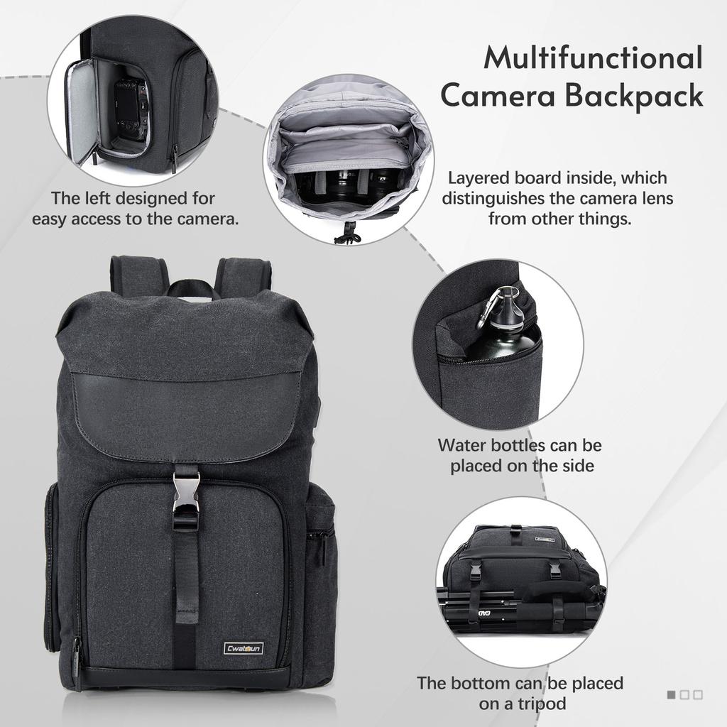 Cwatcun M8 Photography Camera Bag Camera Backpack Waterproof Compatible with Canon Nikon Sony Digital SLR Camera Body