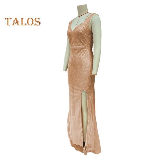 Женское вечернее платье с глубоким V-образным вырезом, разрезом по низу, блестками, узким подолом, застежкой-молнией сзади, без рукавов, выпускное коктейльное платье длиной до пола, бальное платье