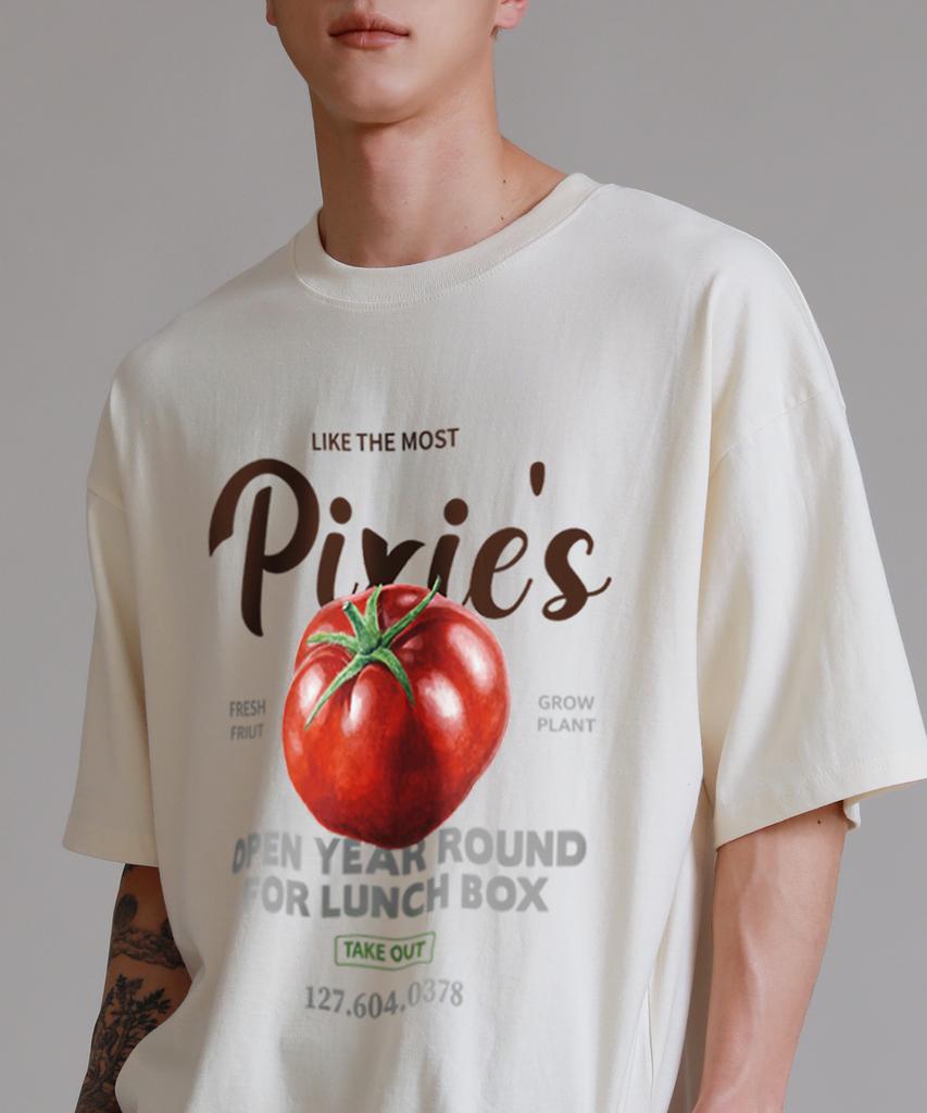 LIKE THE MOST Tomato Price Oversized Short Sleeve T-Shirt_Cream