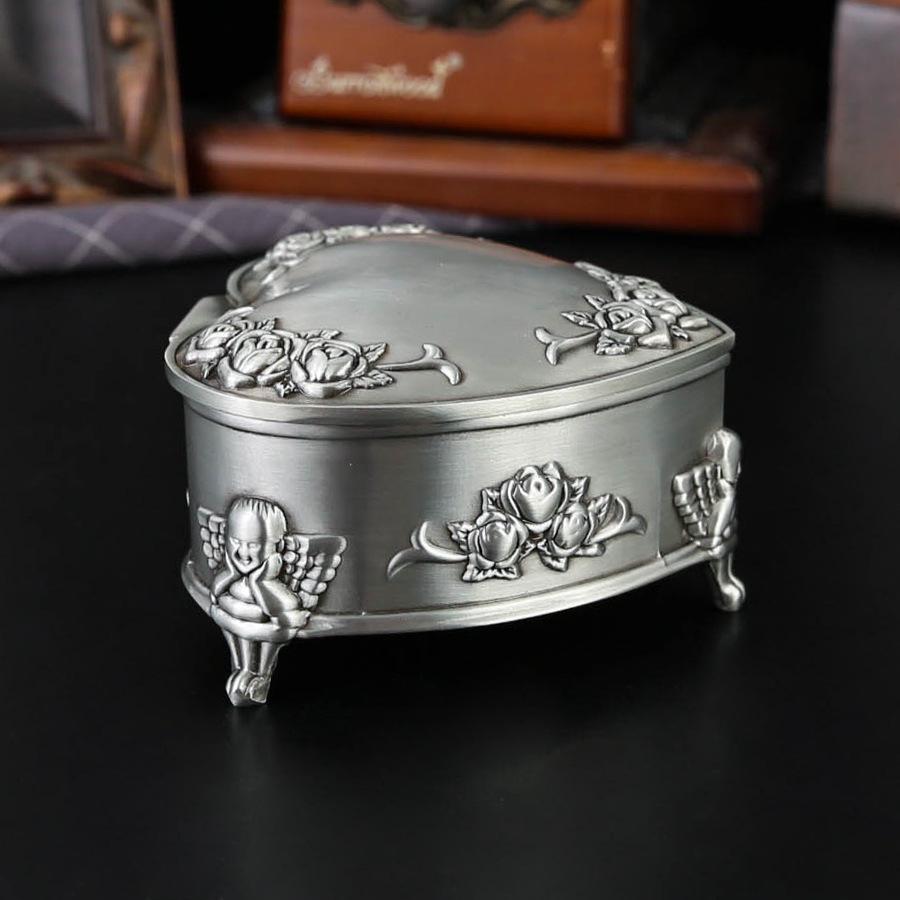 Европейский стиль антикварная жестяная форма сердца цветок розы шкатулка для украшений шкатулка для украшений принцессы золото и серебро украшения клапан для украшений пылезащитная шкатулка для украшений