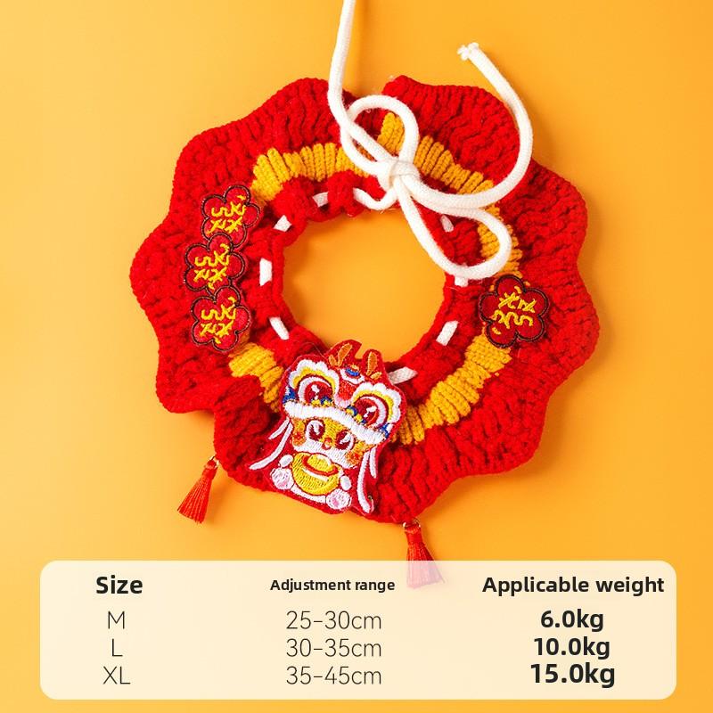 Осень и Зима Собаки Празднуют Богатство и Сокровище Новогодний Вязаный Шерстяной Воротник Кошка Треугольное Полотенце Слюнявчик для Питомца