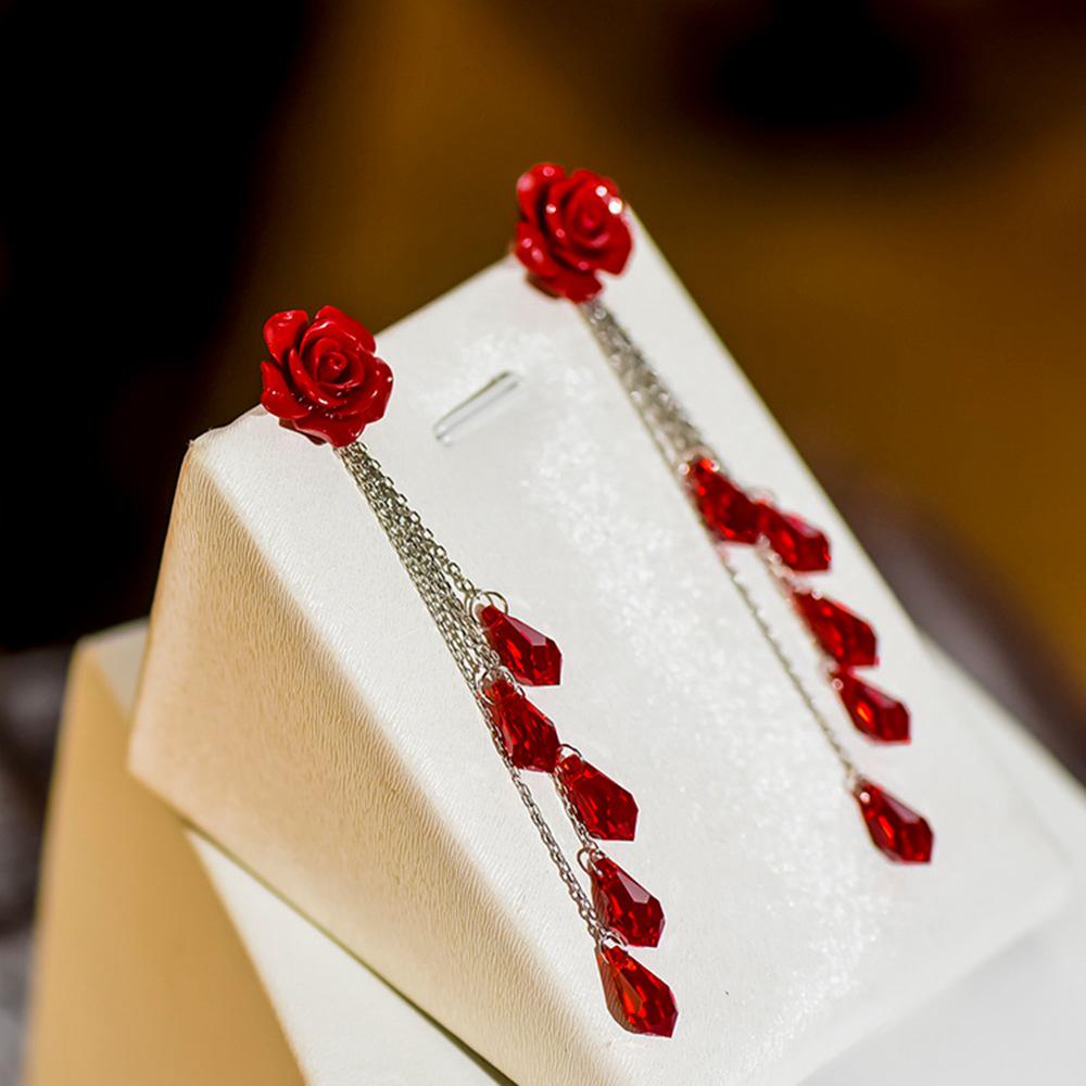 Серьги-пусеты и серьги-подвески 'Февральская роза' 'Серебряная игла' 'Красный цветок' – Элегантные женские украшения