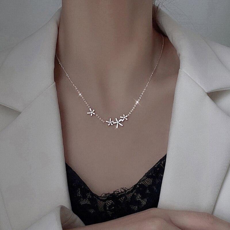 925 Sterling Silver Cherry Blossoms Pendant Necklace for Women Mnimalist Clavicle Chain Wedding Party Jewelry