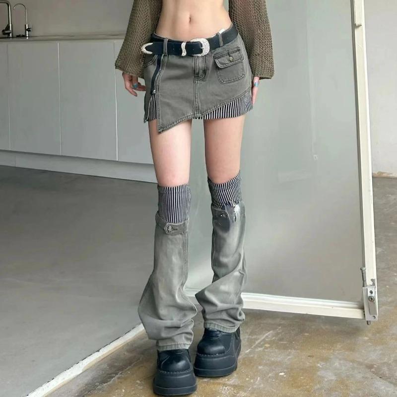 Новый дизайн, модная лоскутная полосатая юбка, женская джинсовая короткая юбка, нижняя часть с высокой талией, сексуальная корейская серая уличная одежда в стиле хип-хоп, панк