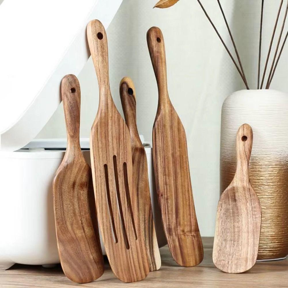 Non Stick Long Handle Spatula Natural Wood Kitchen Leakage Shovel  Kitchenware Supplies