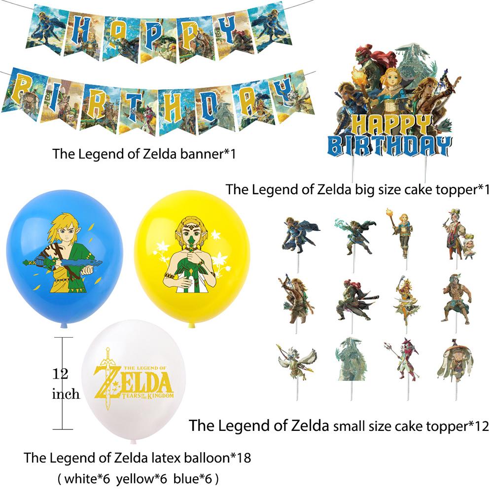 32pcs Zelda Birthday Party Supplies Includes Banner Cake Topper Balloon for Kid
