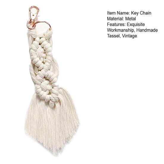 Брелок для ключей в богемном стиле ручной работы с кисточкой и пряжкой в ​​этническом стиле декоративный винтажный ручной работы макраме