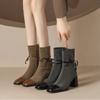 2024 Новые французские стильные квадратные носки на толстом каблуке короткие сапоги для женщин осень-зима одинарные сапоги женские сапоги