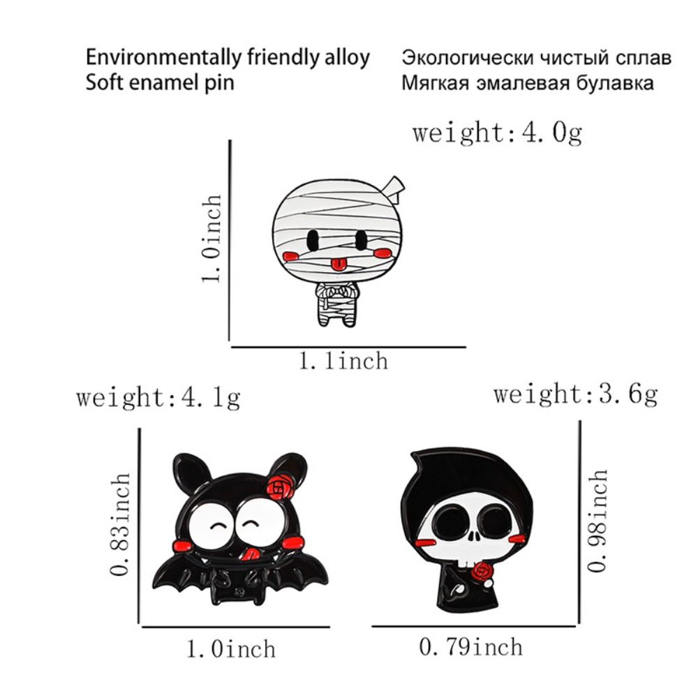 Enamel Cute Skeleton Ghost Brooch Cartoon Characters Halloween Skull Bat Pin Unisex Gift
