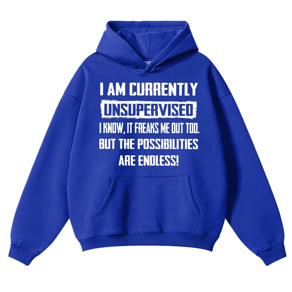 2026 New Funny Joke I Am Currently Unsupervised Hoodie Unisex Casual Streetwear Vintage Printed Sweatshirt Trendy Streetwear for Daily Looks