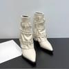 Fashion 2025 Autumn New Rivet Belt Buckle Pointed Toe Block Heel Kitten Heel Booties Single Boots Versatile
