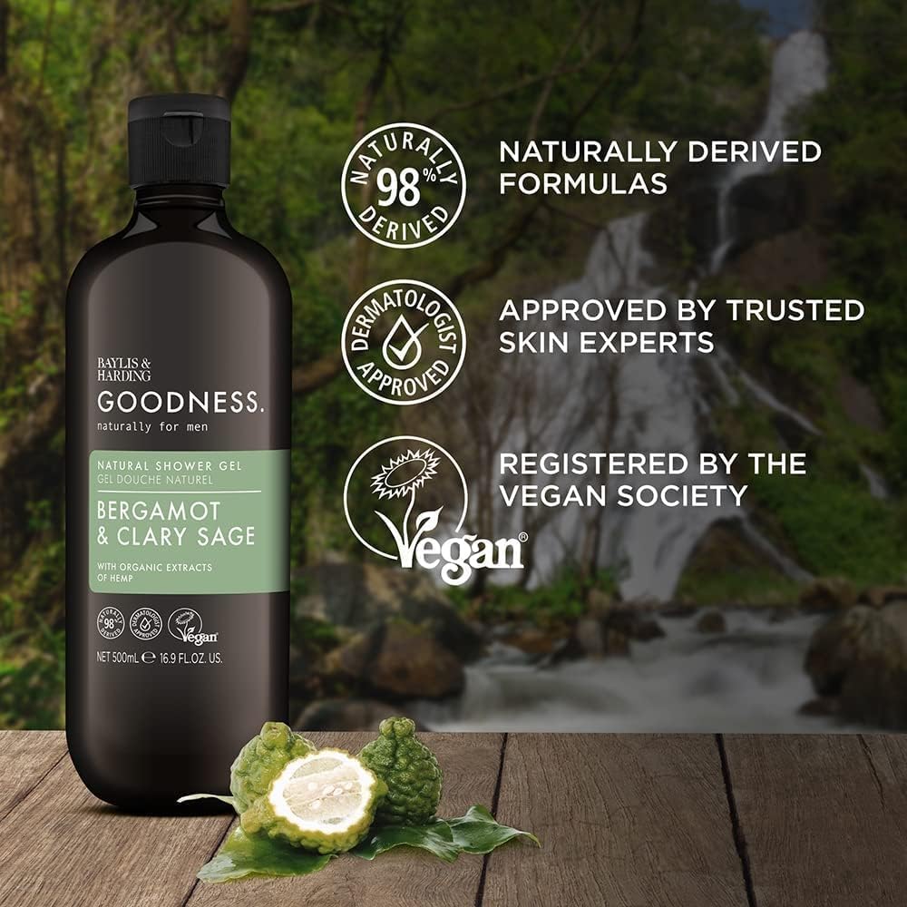 Baylis & Harding Goodness Мужской натуральный гель для душа Бергамот и Шалфей, 500 мл - Подходит для веганов (Пакет из 1)