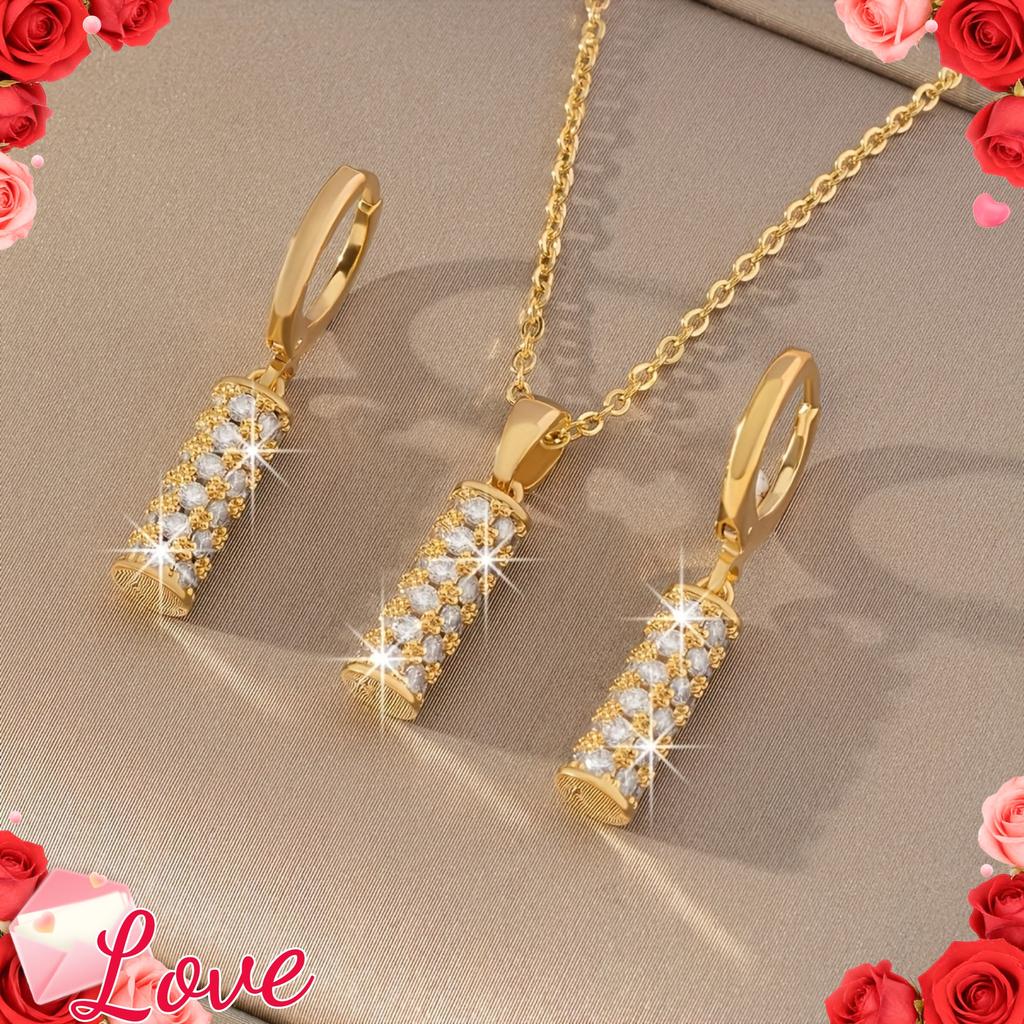 Luxurious and Elegant Cylindrical Pendant Earrings and Necklace Set, Elegant and Grand Women's Water Drop Clavicle Chain, Bridal Wedding Jewelry