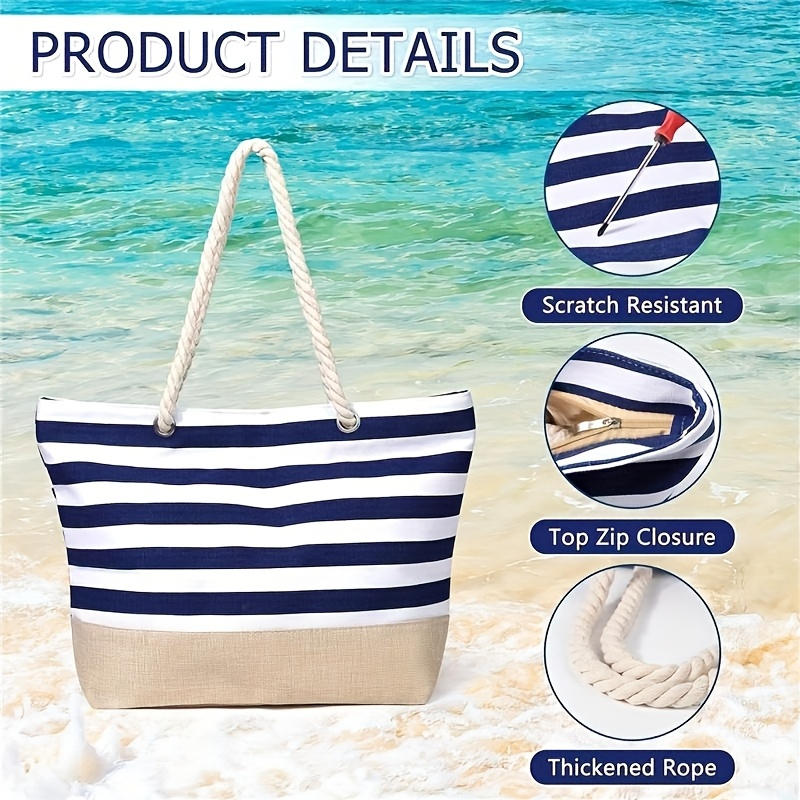 1Pcs Beach Bag For Women Large Canvas Beach Tote Bag Beach Bags Waterproof Sandproof Swim Pool Bag Travel Essentials