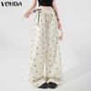Women Summer Lace Elastic Waist Printed Wide Leg Pants