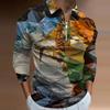 Модная повседневная рубашка-поло с градиентным узором, с лацканами и длинными рукавами, мужские топы