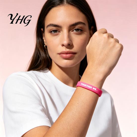 Support Ribbon Bracelet for Awareness Month 6 Pcs Breast Cancer Bracelets Women, Pink Skin Friendly Rubber Adults Silicone Wristbands, Hope