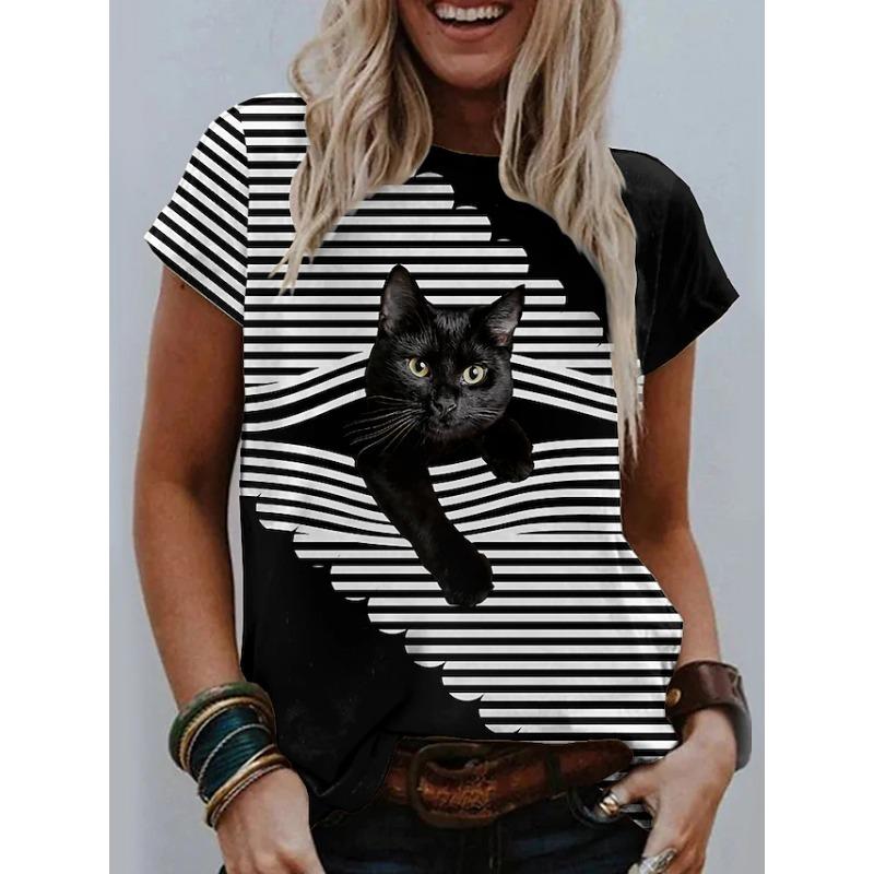Women's 3d Dogs Cat Print T Shirt Fashion Tops Harujuku Oversized Summer O-Neck Top Female Clothing
