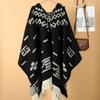 Western Cowboy Style Shawl: Unisex Travel Cape with Tassels – Warm and Large for Outdoor Use