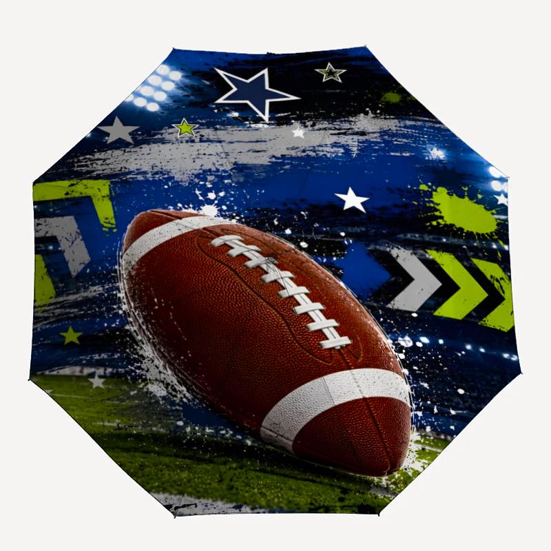 American football Theme Automatic Umbrella, Lightweight & Portable, 8 Rib, Perfect for Outdoor Travel, Birthdays, Christmas, Gifts.