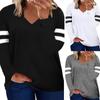 Women's Casual V Neck Pullover Long Sleeve Striped Colorblock  Oversized Shirts