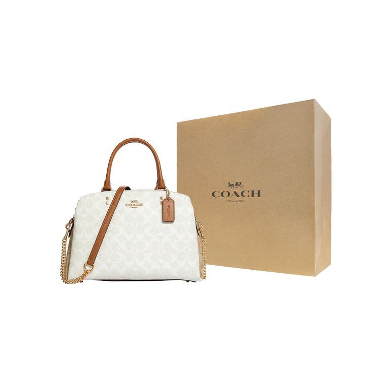 Coach Lillie 32 Classic Monogram Canvas And Smooth Leather Shoulder Crossbody Tote Bag Large Women bags White Brown CA628-IMRFI