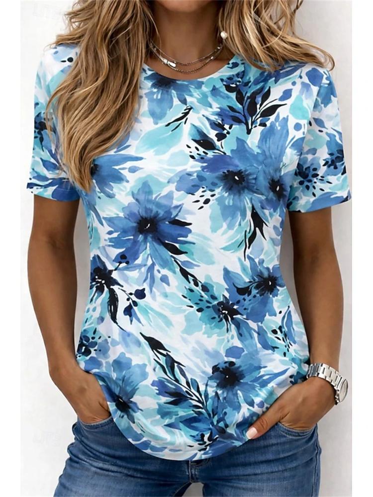 Women's Summer Casual Round-Neck Short-Sleeve T-Shirt Simple Dragonfly Print Elegant T-Shirt Stylish Women's Top