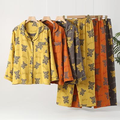 Зимняя женская пижама 100% хлопок женская пижама костюм из двух предметов с длинными рукавами домашняя одежда пижамы с рисунком медведя жаккард