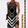Летнее модное сексуальное платье без рукавов, мягкое повседневное платье с 3D ромбическим узором и принтом, платье на бретельках без рукавов, летнее платье на подтяжках