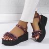 Women Sandals New  Summer Chunky Platform Shoes Women Soft Leather Medium Heels Sandals Women Floral Cutout Beach Sandals