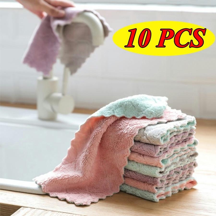 5/10Pcs Kitchen Towel Double-sided Dish Cloth Super Absorbent Microfiber Tableware Household Cleaning Towel