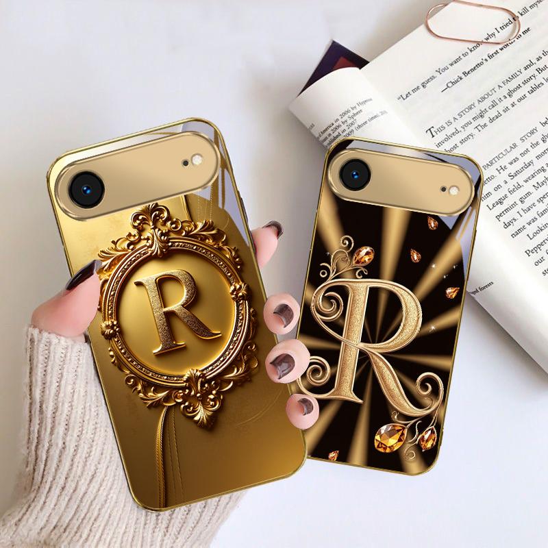 Великолепная буква золотая "R" Для IPhone 17Pro Max 16 17 Pro 15 Pro 14 13 Plus 12 Mini 11Pro Max XR 16E 17Air Золотой стеклянный чехол для телефона