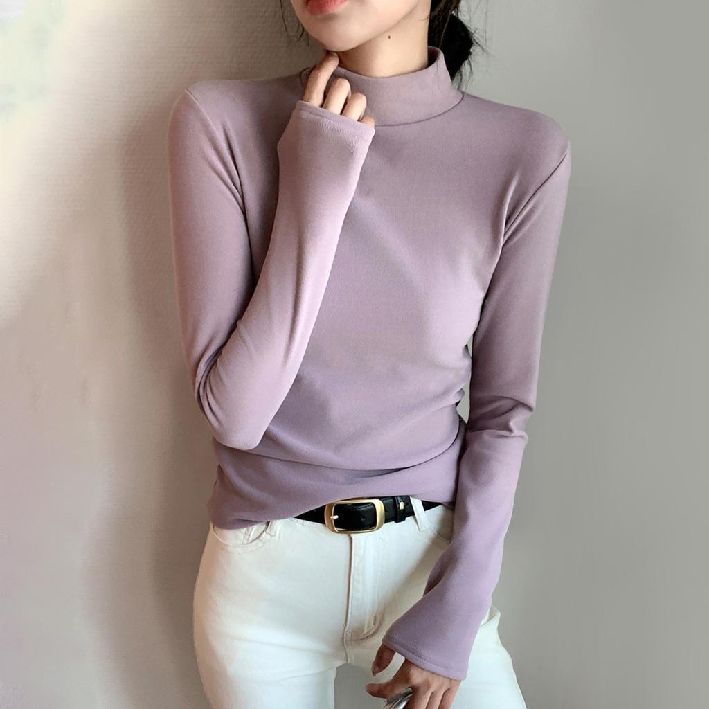 Women's Solid Color Solid Color Semi High Neck Slim Fit Base Shirt With Long Sleeve Tight T-shirt